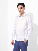 Men's White Formal Striped Full Sleeves Shirt