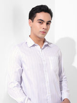 Men's White Formal Striped Full Sleeves Shirt