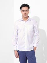 Men's White Formal Striped Full Sleeves Shirt