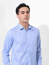 Men's Blue Formal Striped Full Sleeves Shirt