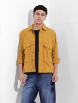 Men's Khaki Casual Solid Full Sleeves Shirt
