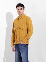 Men's Khaki Casual Solid Full Sleeves Shirt