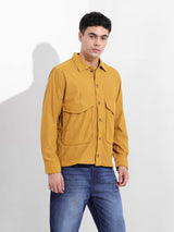 Men's Khaki Casual Solid Full Sleeves Shirt
