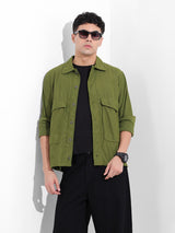 Men's Olive Casual Solid Full Sleeves Shirt