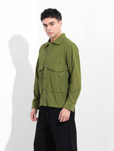 Men's Olive Casual Solid Full Sleeves Shirt
