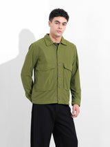 Men's Olive Casual Solid Full Sleeves Shirt