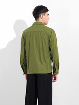 Men's Olive Casual Solid Full Sleeves Shirt
