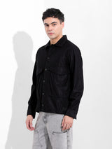 Men's Black Casual Solid Full Sleeves Shirt