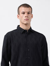 Men's Black Casual Regular Fit Solid Full Sleeves Shirt