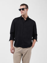 Men's Black Casual Regular Fit Solid Full Sleeves Shirt