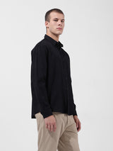 Men's Black Casual Regular Fit Solid Full Sleeves Shirt