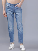 Men's Blue Slim Fit Solid Mid Rise Jeans