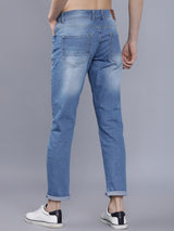 Men's Blue Slim Fit Solid Mid Rise Jeans