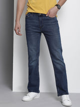 Men's Blue Bootcut Solid Mid Rise Jeans