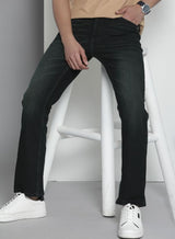 Men's Dark Blue Bootcut Solid Mid Rise Jeans