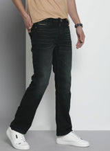 Men's Dark Blue Bootcut Solid Mid Rise Jeans