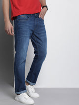 Men's Blue Slim Fit Solid Mid Rise Jeans
