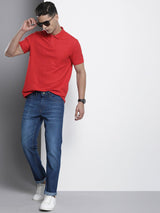 Men's Blue Slim Fit Solid Mid Rise Jeans