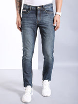 Men's Navy Slim Fit Solid Mid Rise Jeans