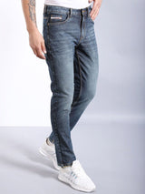 Men's Navy Slim Fit Solid Mid Rise Jeans