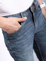 Men's Navy Slim Fit Solid Mid Rise Jeans