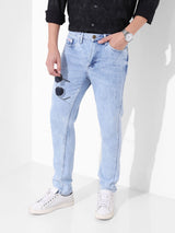 Men's Blue Slim Fit Solid Mid Rise Jeans