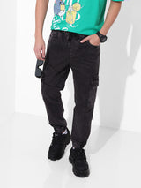 Men's Black Casual Regular Fit Solid Mid-Rise Jeans