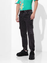 Men's Black Casual Regular Fit Solid Mid-Rise Jeans