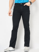 Men's Black Bootcut Solid Mid Rise Jeans