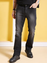 Men's Black Bootcut Solid Mid Rise Jeans