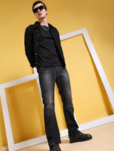 Men's Black Bootcut Solid Mid Rise Jeans