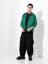 Men's Black Casual Relaxed Fit Textured Mid-Rise Cargo