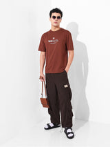 Men's Dark Brown Baggy Fit Textured Mid Rise Cargo