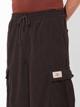Men's Dark Brown Baggy Fit Textured Mid Rise Cargo