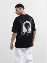 Men's Black Casual Regular Fit Crew Neck Half Sleeves Tshirt