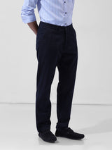 Men's Navy Regular Fit Solid Mid Rise Chinos