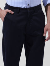 Men's Navy Regular Fit Solid Mid Rise Chinos
