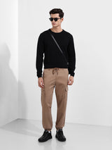 Men's Khaki Regular Fit Solid Mid Rise Cargo