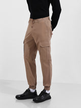 Men's Khaki Regular Fit Solid Mid Rise Cargo