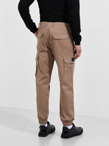 Men's Khaki Regular Fit Solid Mid Rise Cargo