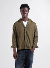 Men's Olive Casual Regular Fit Hooded Full Sleeves Shirt