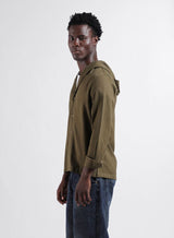 Men's Olive Casual Regular Fit Hooded Full Sleeves Shirt