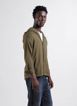 Men's Olive Casual Regular Fit Hooded Full Sleeves Shirt