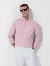Men's Pink Casual Slim Fit Striped Full Sleeves Shirt