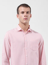 Men's Pink Casual Slim Fit Striped Full Sleeves Shirt