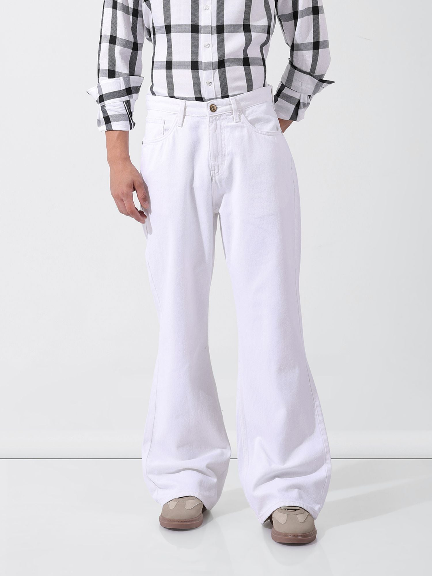 Men's White Casual Bootcut Jeans