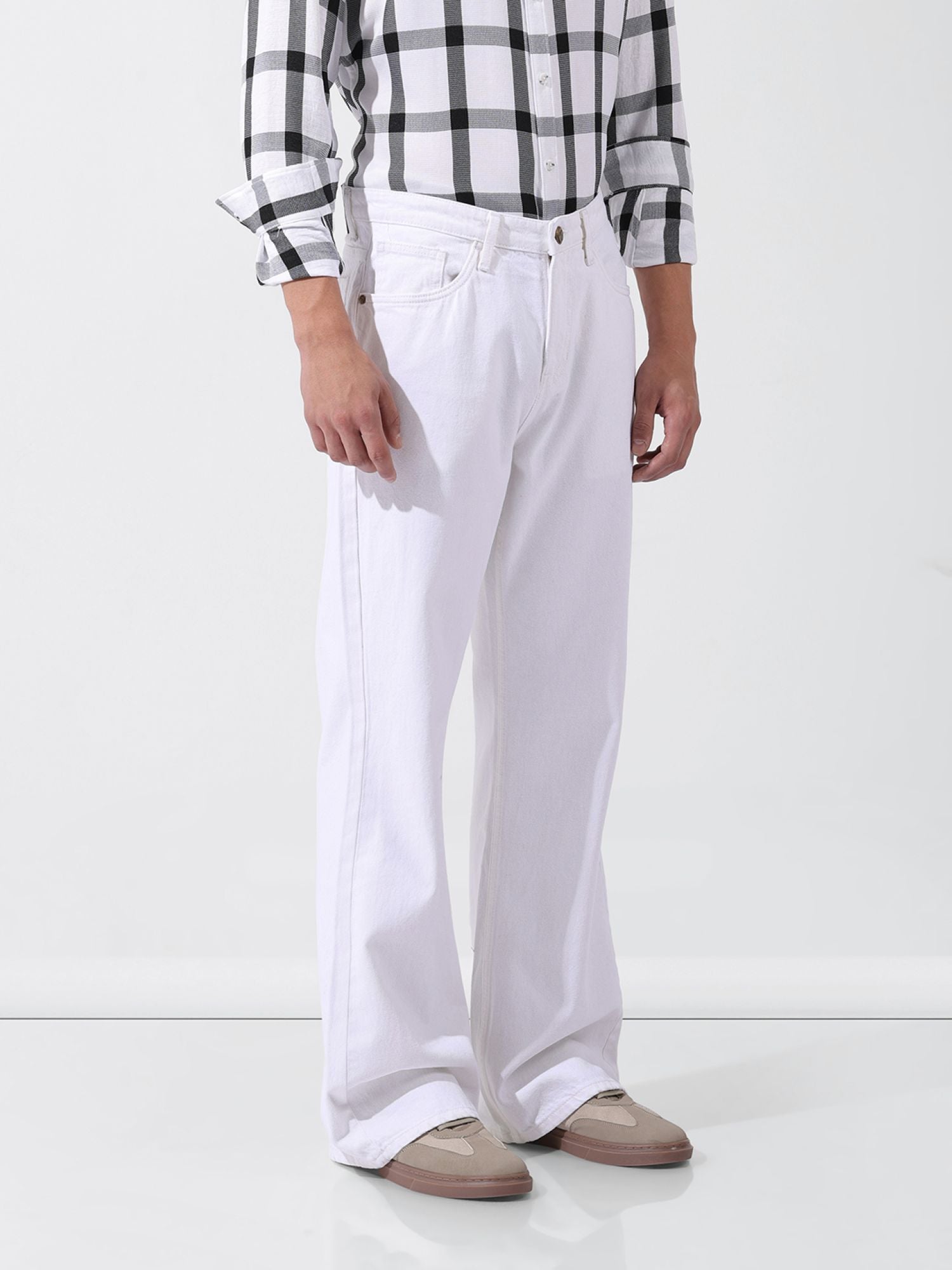 Men's White Casual Bootcut Jeans