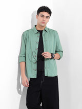 Men's Green Casual Solid Full Sleeves Shirt