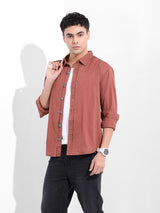 Men's Maroon Casual Solid Full Sleeves Shirt