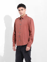 Men's Maroon Casual Solid Full Sleeves Shirt
